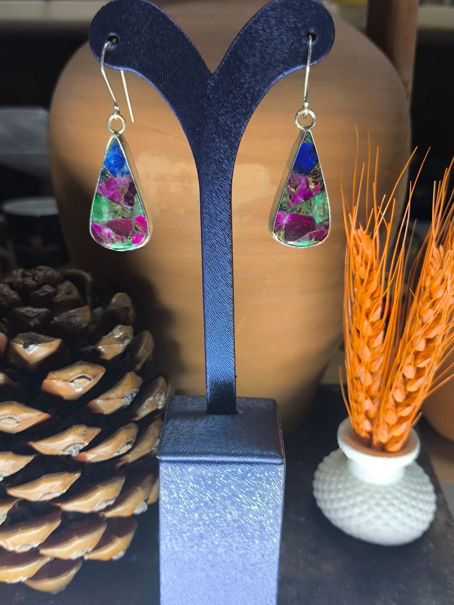 El Yapımı 925 Ayar Cooper Turmalin Taşlı Küpe