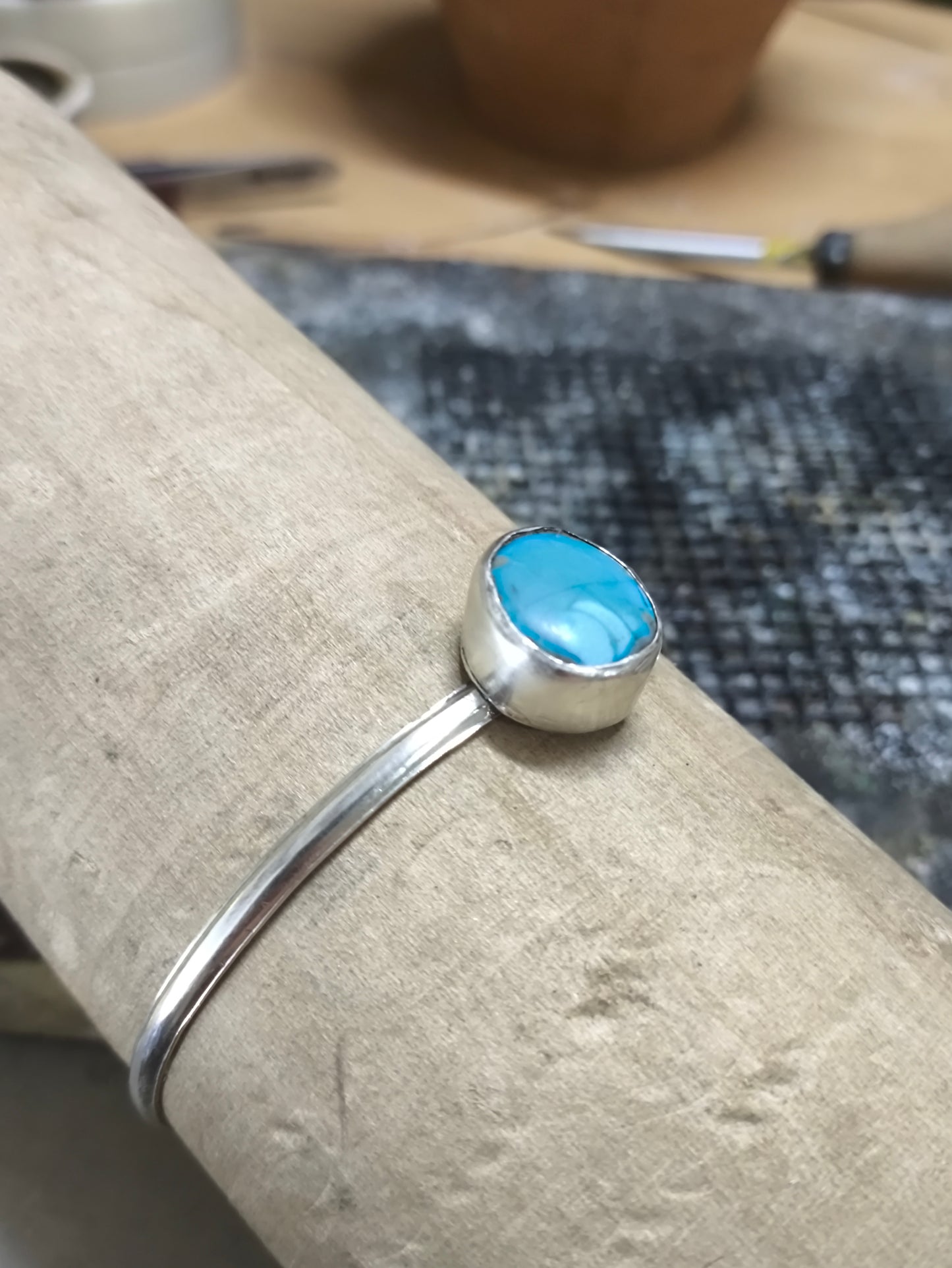 İran Nisabur Firuze taşlı el yapımı Gümüş Bilezik