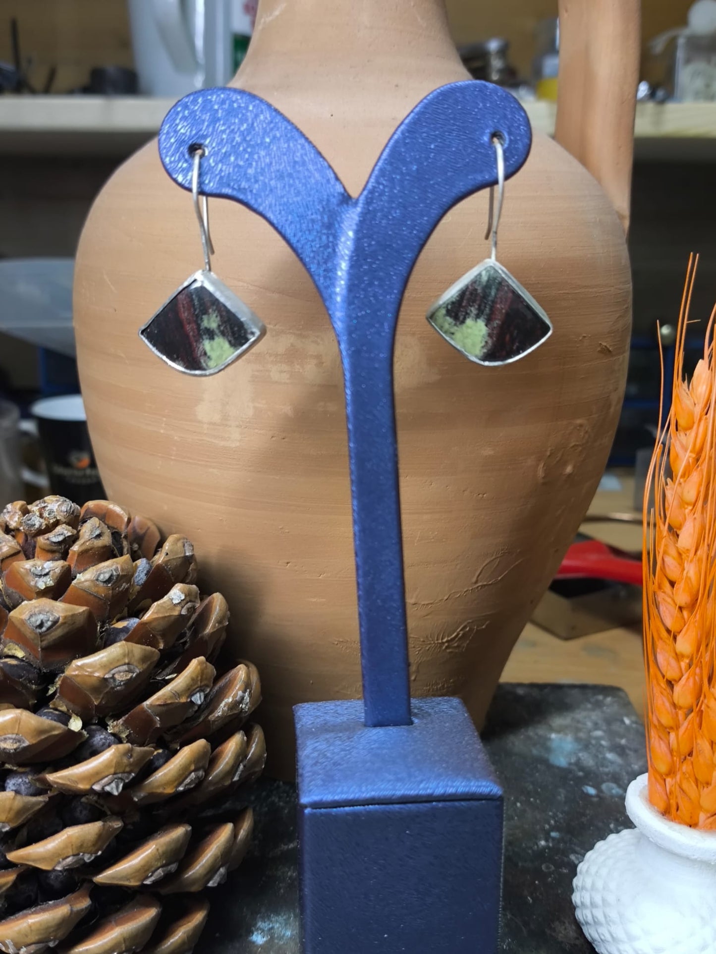 El Yapımı 925 Ayar Gümüş Dragon Jasper Taşlı Küpe