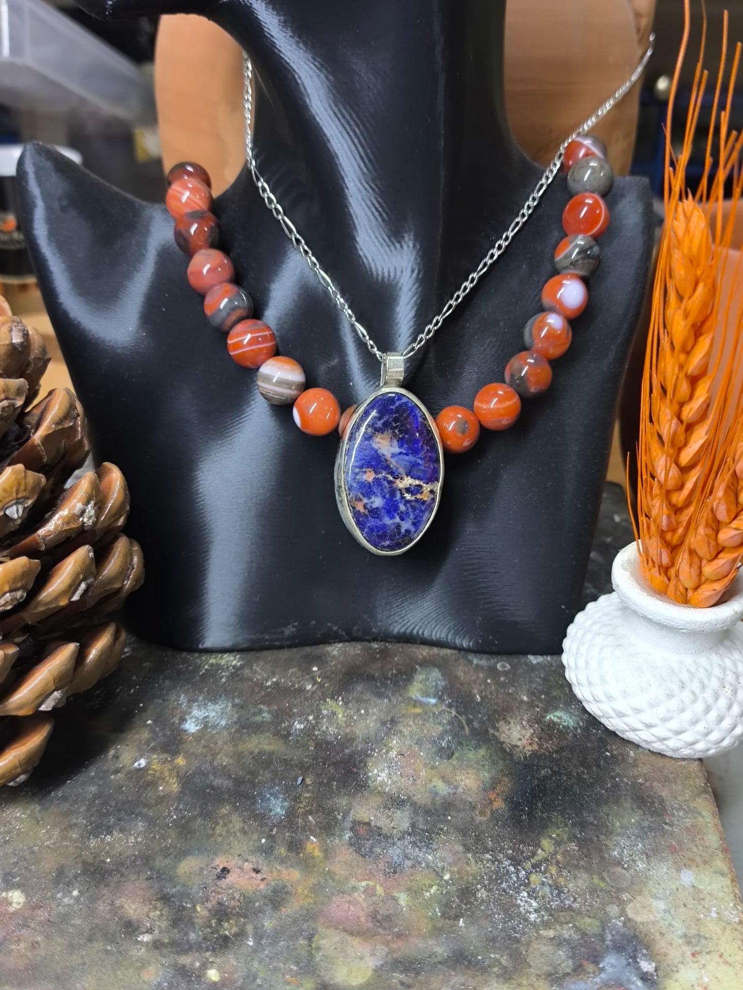 El Yapımı 925 Ayar Gümüş Sodalite Taşlı Kolye