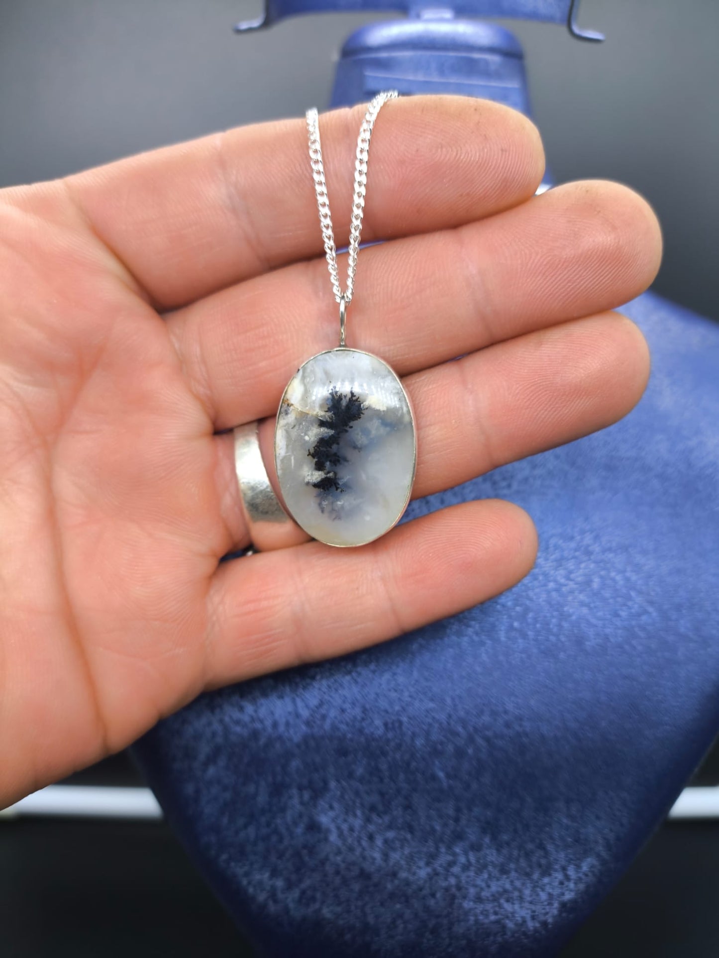 Dentritli Akik Taşlı Gümüş Kolye