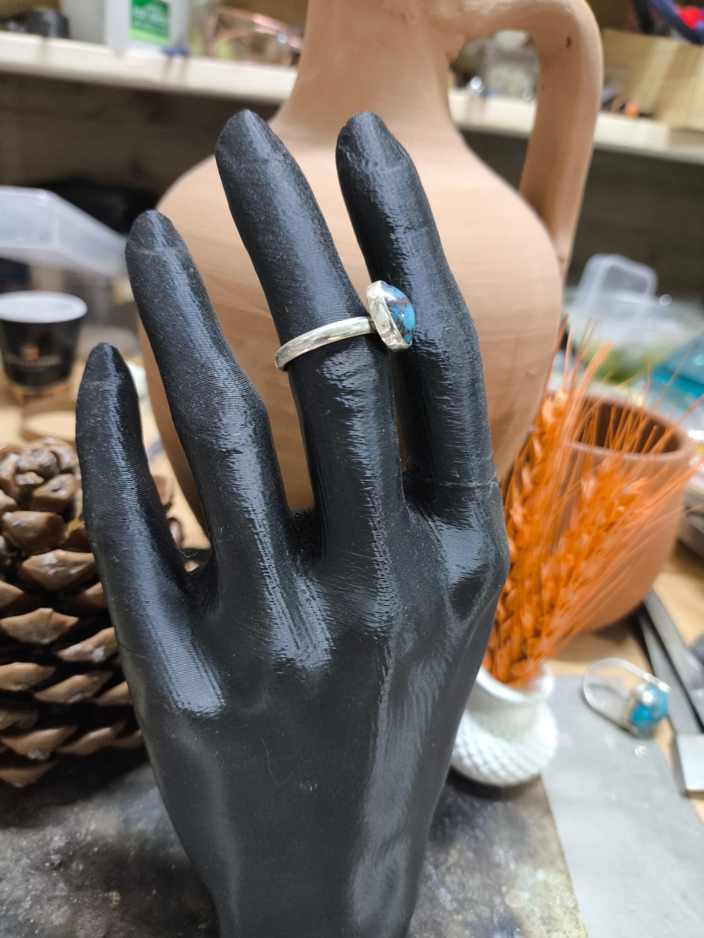 El Yapımı 925 Ayar Gümüş İran Firuze Taşlı Yüzük